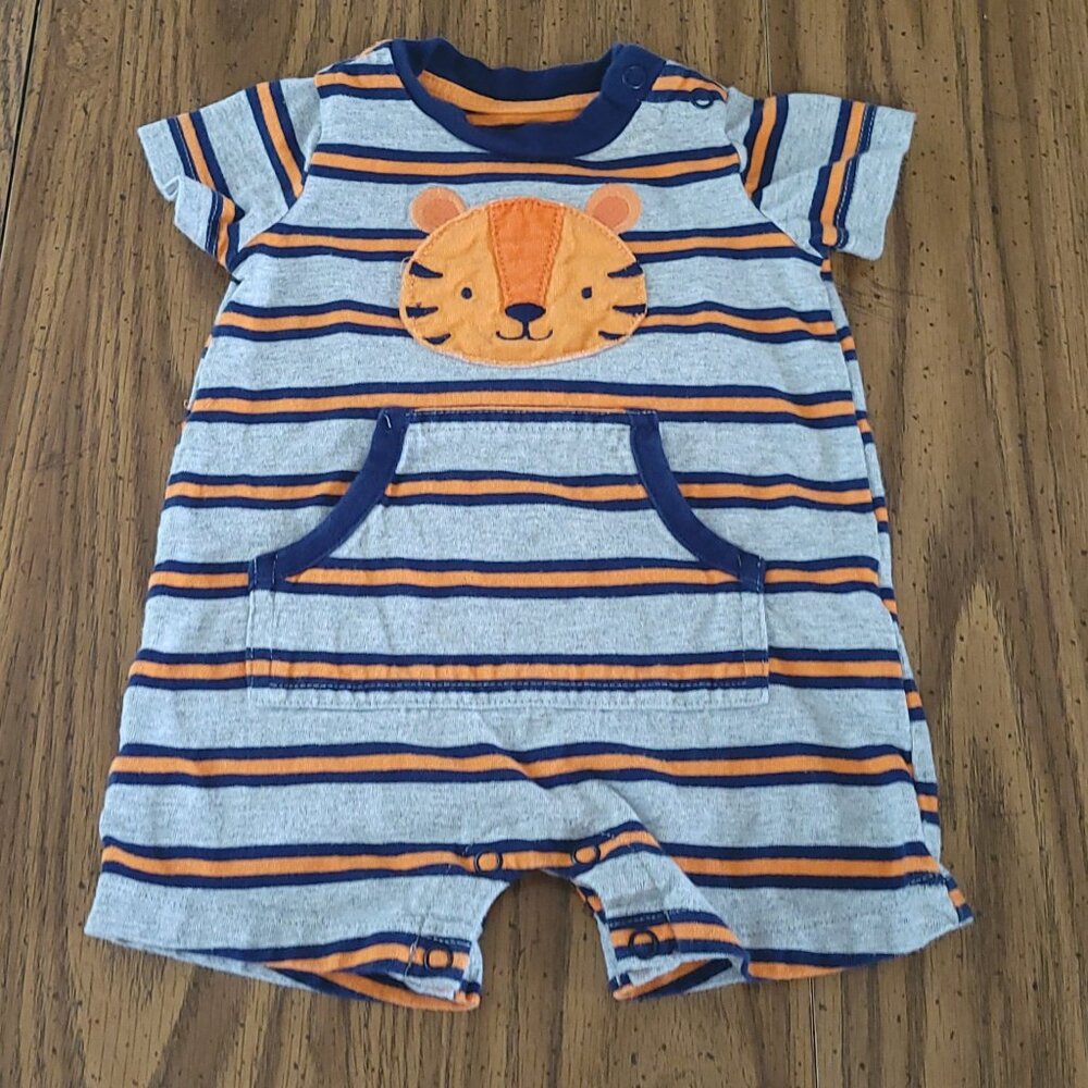 Carter’s Child of Mine Baby Boy Tiger Romper 0-3M Striped Outfit